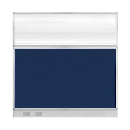 Versare Hush Panel Cubicle Partition 6' x 6' Navy Blue Fabric Clear Fluted Window w/ Cable Channel 1856332-1
